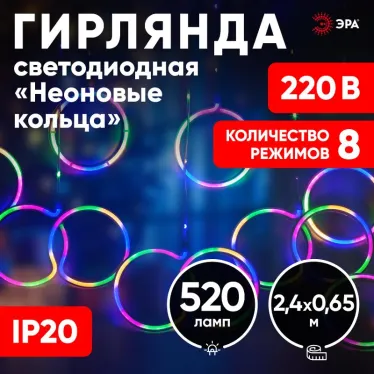 Светодиодная новогодняя гирлянда ЕGNIG - RI занавес Неоновые кольца 8 режимов 2,4*0,65 м мультиколор IP20
