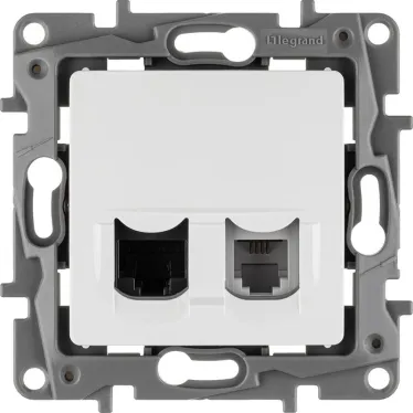ETIKA Розетка телефонная+компьютерная RJ11+RJ45 категория 5 UTP белая