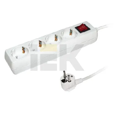 Удлинитель бытовой 4 розетки шнур 3м с заземлением с выключателем 16А