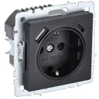 BRITE Розетка с заземлением с защитными шторками 16А с USB A+C 18Вт РЮш11-1-БрЧ черный