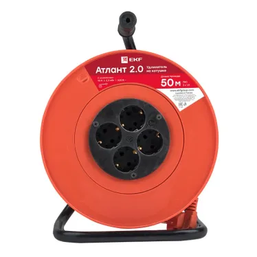 Удлинитель на катушке Атлант 2.0 4 гнезда 50м с заземлением ПВС 3x1.0 10А/2.2кВт PROxima