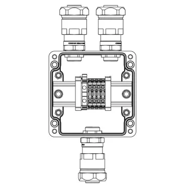 Взрывозащищенная клеммная коробка из полиэстера TBE-P-03 -(4xCBC.4 -1xTEO.4) - 2x6018ANP22CKM3SB(A) - 1x6018ANP22CKM3SB(C)1Ex e IIC Т5 Gb / Ex tb IIIC T95°C Db IP66
