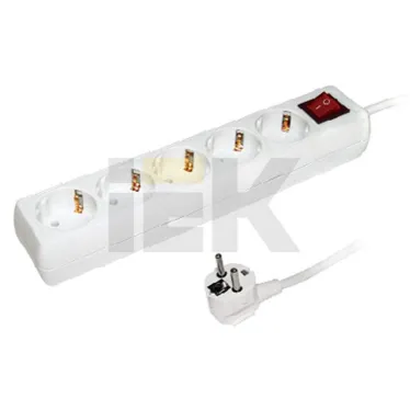 Удлинитель бытовой 5 розеток шнур 5м с заземлением с выключателем 16А