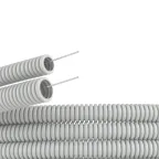 Труба ПВХ гибкая гофрированная д.25мм сверхтяжелая с протяжкой 50м серая