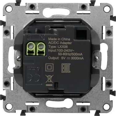 Valena LIFE.Зарядное устройство с двумя USB-разьемами тип С-тип С 240В/5В 3000мА.С лицевой панелью.Цвет Алюминий