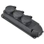 Розетка (колодка) тройная (трехместная)с защитной крышкой IP44 каучук черная GENERICA