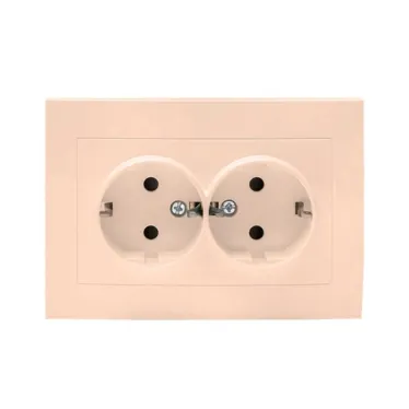Валенсия розетка 2-местная с/з 16А кремовая с защ. штор. PROxima
