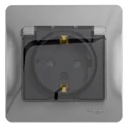 GLOSSA Розетка с заземлением со шторками с крышкой алюминий в сборе IP44