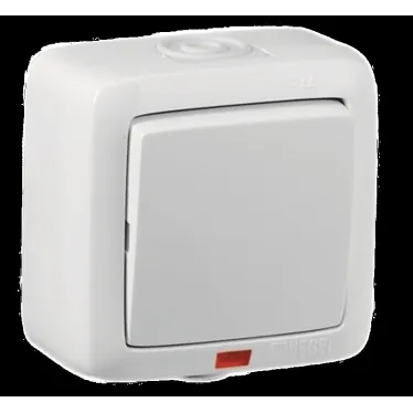 Выключатель одноклавишный наружный с индикацией белый IP44 10А