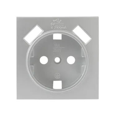 Валенсия лицевая панель розетки 1-местной с/з 16А сталь с защ. штор. с 2 USB 2,1А