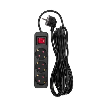 Удлинитель STANDARD 3 гнезда, 5 м, 3х1,0 мм2, с/з, с выключателем, черный