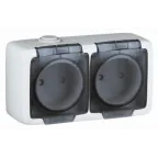 Alfa Розетка двухместная, с пылевлагозащитой, открытой установки, белый