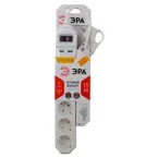 Фильтр сетевой 5х1,5м 2хUSB 10А с/з с выключателем белый