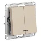 ATLASDESIGN выключатель двухклавишный с подсветкой, сх.5а, 10АХ, мех., ПЕСОЧНЫЙ