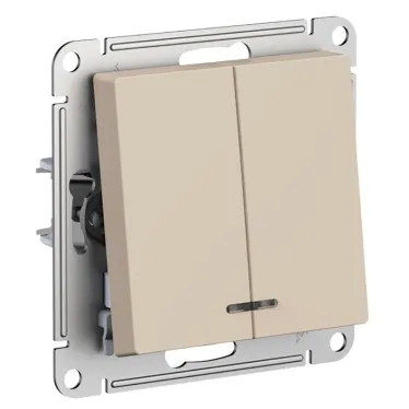 ATLASDESIGN выключатель двухклавишный с подсветкой, сх.5а, 10АХ, мех., ПЕСОЧНЫЙ