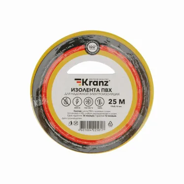 Изолента ПВХ KRANZ 0.13х19 мм, 25 м, желтая