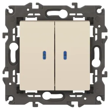 Выключатель двойной с подсветкой, 10АХ-250В, Эра Elegance, сл.кость,14-1105-02