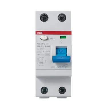 Выключатель дифференциальный (УЗО) F202 2п 25А 30мА тип AC | 2CSF202001R1250 | ABB