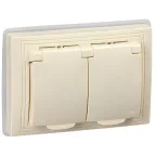 KVARTA Розетка 2-местная с заземлением с защитнымишторками с крышкой 16А IP44 РСбш12-3-ККм-44 кремовый IEK