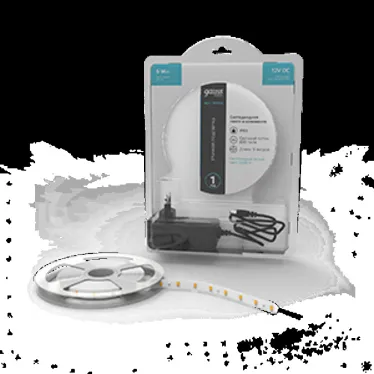 Лента светодиодная LED 2835/60-SMD 6 Вт/м 600 лм/м 4000К DC 12В IP65 8мм комплект лента и драйвер (блистер 5м) Basic Gauss