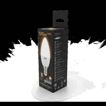 Лампа светодиодная LED 6.5 Вт 520 лм 3000К свеча теплый E14 AC 220В Black Gauss