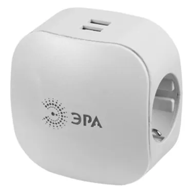 Тройник 3гн 220V + 2xUSB 2000mA, c заземл, со шт (белый) (6/36/864) SP-3e-USB-2A