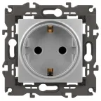 Розетка 2P+E Schuko со шторками, 16А-250В, Эра Elegance, алюминий, 14-2102-03