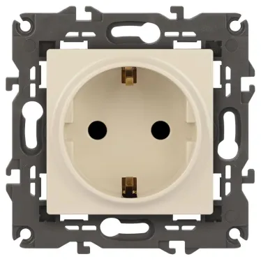 Розетка 2P+E Schuko со шторками, 16А-250В, Эра Elegance, сл.кость, 14-2102-02