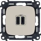 Valena ALLURE.Зарядное устройство с двумя USB-разьемами тип С-тип С 240В/5В 3000мА.С лицевой панелью.Цвет Слоновая кость