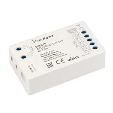 Диммер ARL-SIRIUS-DIM-SUF (12-24V, 4x4A, 2.4G) (ARL, IP20 Пластик, 3 года)