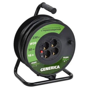 Удлинитель силовой УК50 с термозащитой 4 места 2P+PE/50м 3х1.5мм2 GENERICA