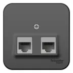 Розетка BLANCA наружная двойная компьютерная RJ45, кат.5e, с изолирующей пластиной, антрацит