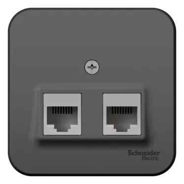 Розетка BLANCA наружная двойная компьютерная RJ45, кат.5e, с изолирующей пластиной, антрацит