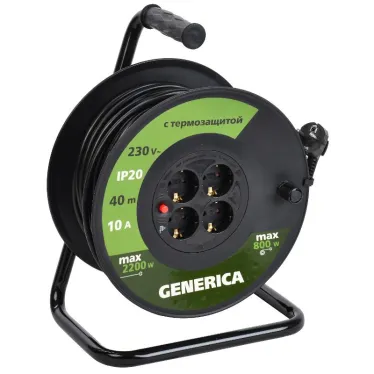 Удлинитель силовой УК40 с термозащитой 4 места 2P+PE/40м 3х1.0мм2 GENERICA