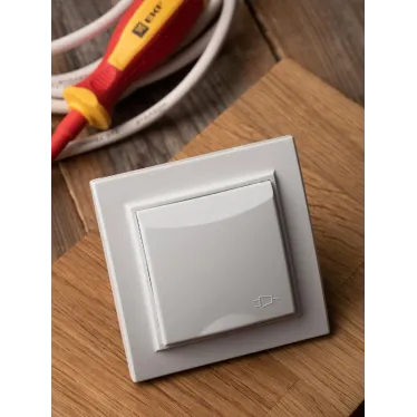 Розетка Минск 1-местная СП с заземлением и крышкой 16А белая защитные шторки