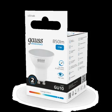 Лампа светодиодная LED 11 Вт 850 лм 6500К софит MR16 холодный GU10 AC 220В Elementary Gauss