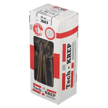 Шуруп универсальный 6х70 потайная головка, остроконечный, желтопассивированный (75шт) - коробка