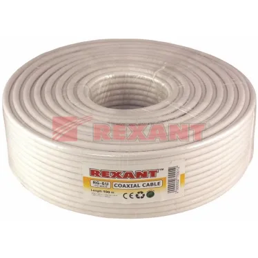 Кабель коаксиальный RG-6U+Cu, 75 Ом, Cu/Al/Cu, 75%, бухта 100 м, белый, REXANT