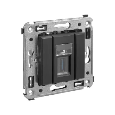 Avanti USB 3.0 розетка одинарная в стену, тип А-А, , Черный матовый