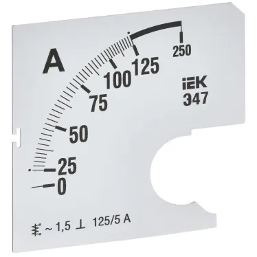 Шкала сменная для амперметра Э47 125/5А класс точности 1,5 72х72мм