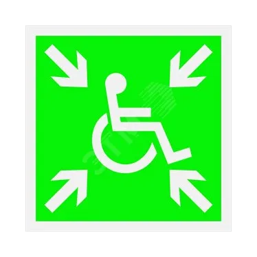 Пиктограмма (Наклейка)  NPU-2424.E65 "Пункт (место) сбора МГН (Безопасная зона МГН)"  | a18398 | Белый свет