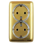 Розетка двойная наружная с заземлением с изоляционной пластиной золото (стакан)