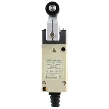 Выключатель путевой ВП 25-2118М-65 У2, рычаг с пластиковым роликом, 1з+1р, безинерционный, 21х56 мм, 3А, IP65