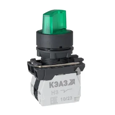 Переключатель КПЕ2120РЛ-220В-зеленый-2но+0нз-ручка-фикс-3поз-индикатор-IP40-КЭАЗ