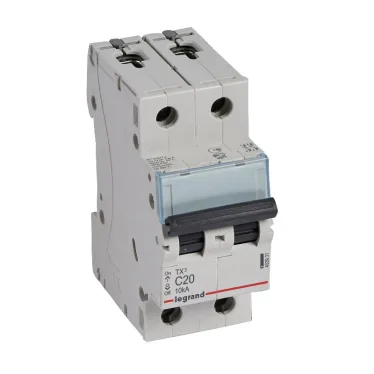 Автоматический выключатель TX? 6000 - 10 кА - тип характеристики C - 2П - 230/400 В~ - 20 А - 2 модуля