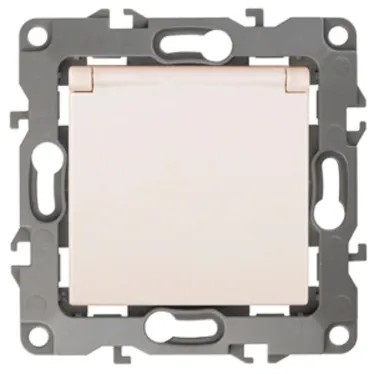 Розетка 2P+E Schuko со шторками с крышкой, 16A-250В, Эра12, слоновая кость, 12-2103-02