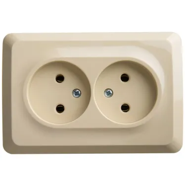 ЭТЮД Розетка угловая двойная открытой установки без заземления без шт.16А 250B, кремовый
