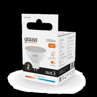Лампа светодиодная LED 3.5 Вт 290 лм 3000К софит MR16 теплый GU5.3 AC 220В Elementary Gauss