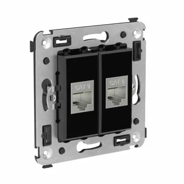 Avanti Компьютерная розетка RJ-45 без шторки в стену, кат.6 двойная экранированная, Черный квадрат