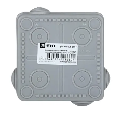Коробка распределительная КМР-030-014 с крышкой (100х100х50) для прямого монтажа, 10 мембр. вводов серая IP55 розн. стикер EKF
